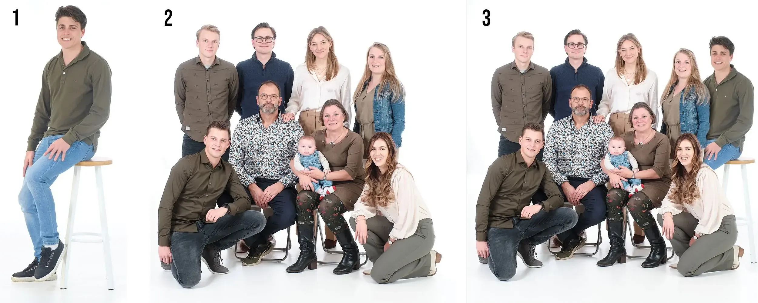 Voorbeeld waarbij een extra persoon is toegevoegd aan een bestaande groepsfoto