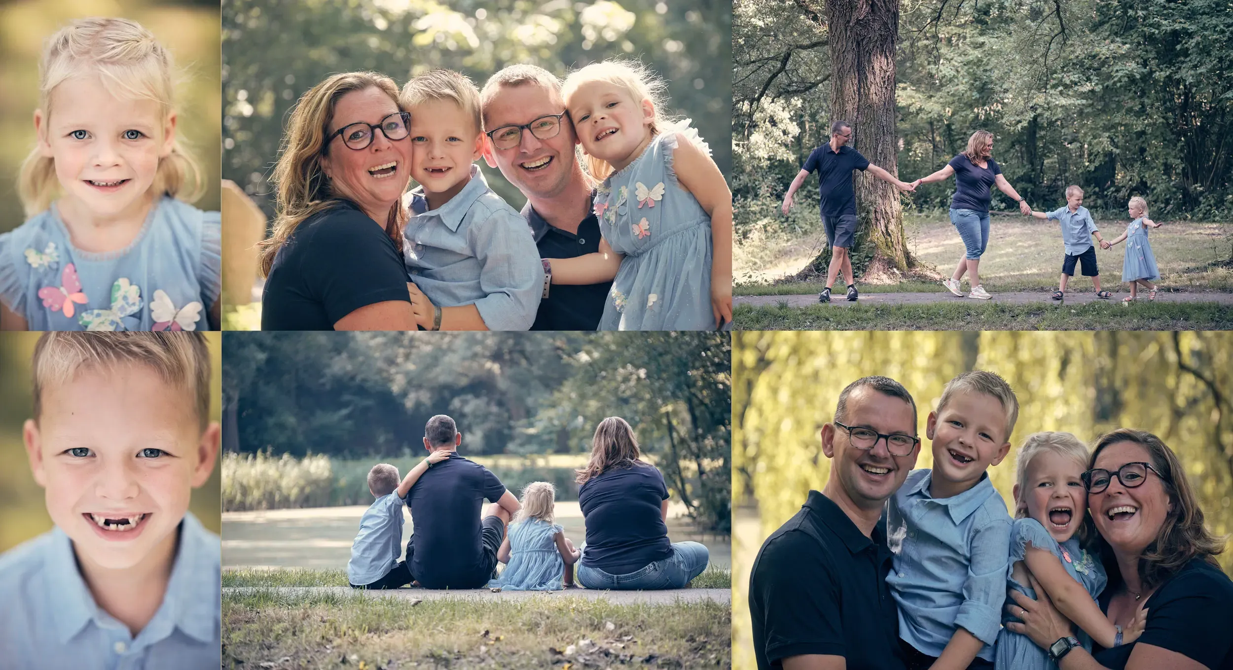 Meerdere varianten van dezelfde familieshoot in het park