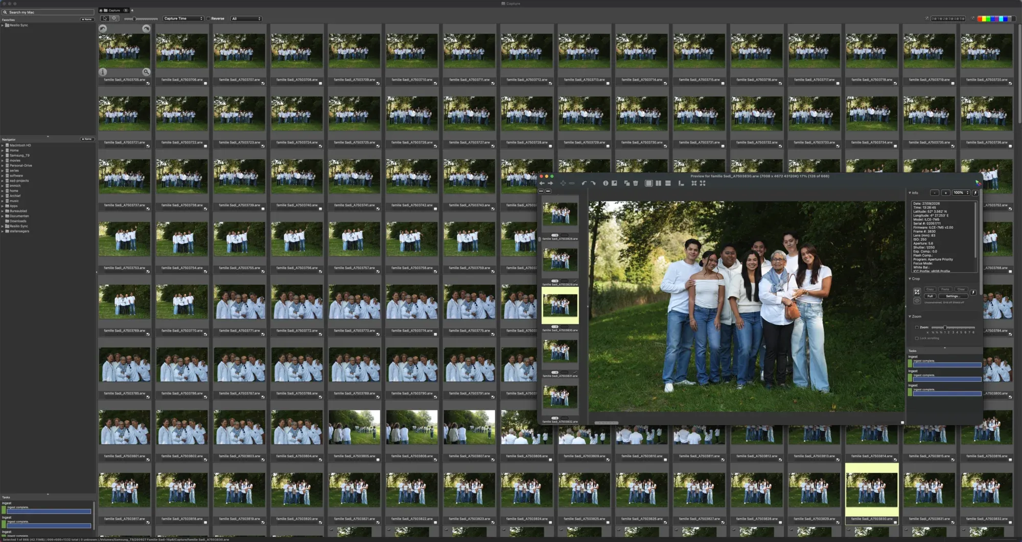Selecteren van de foto’s van een familieshoot in Photo Mechanic
