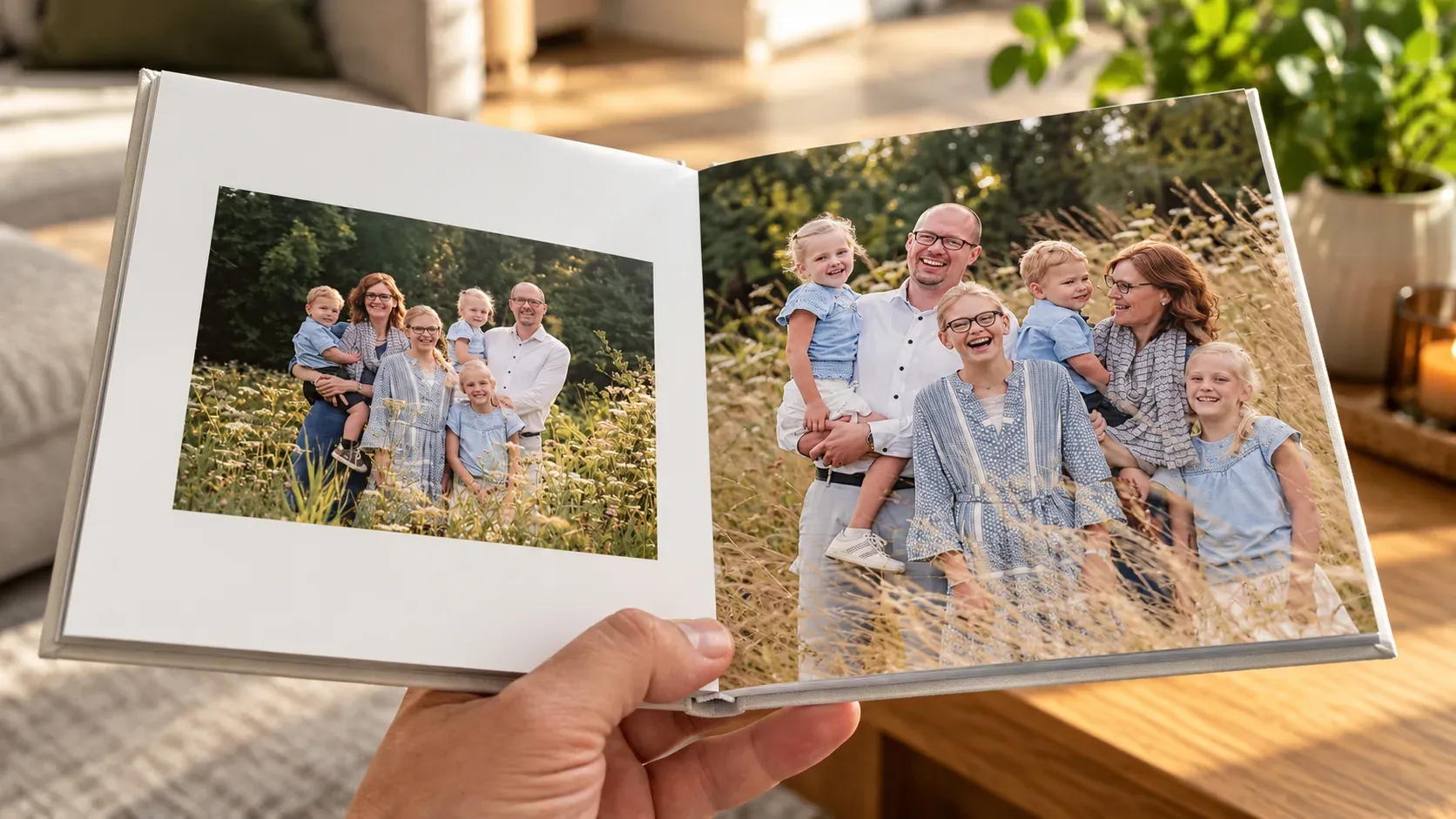 Fotoalbum met een foto die over twee pagina’s doorloopt